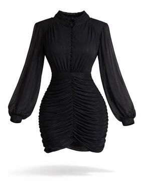 House of Harlow 1960 Black Lurex Ruched Mock Neck Mini Dress - Size 2